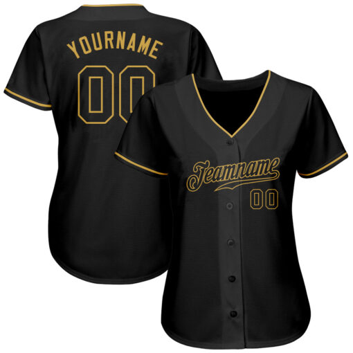 Custom Black Black-Old Gold Authentic Baseball Jersey Suit for daily life, Fabric: 95% polyester and 5% spandex, Regular fit, Stitch Color: automatically matched based on patterns