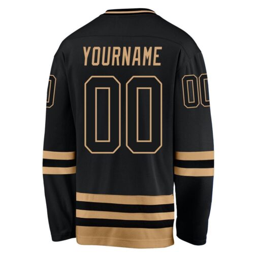 Custom Black Black-Old Gold Hockey Jersey Suit for daily life, Fabric: 95% polyester and 5% spandex, Regular fit, Stitch Color: automatically matched based on patterns