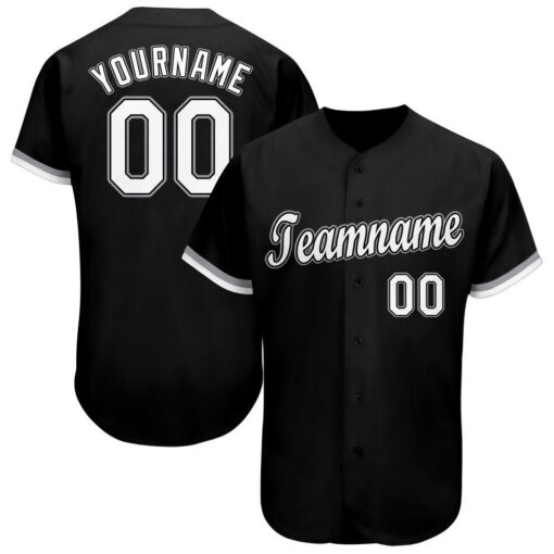 Custom Black White-Gray Baseball Jersey Suit for daily life, Fabric: 95% polyester and 5% spandex, Regular fit, Stitch Color: automatically matched based on patterns