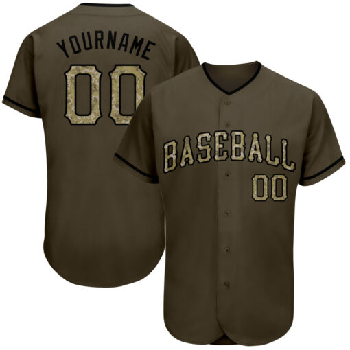 Custom Olive Camo-Black Authentic Salute To Service Baseball Jersey Suit for daily life, Fabric: 95% polyester and 5% spandex, Regular fit, Stitch Color: automatically matched based on patterns