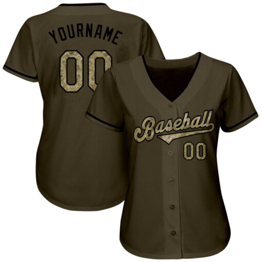 Custom Olive Camo-Black Authentic Salute To Service Baseball Jersey Suit for daily life, Fabric: 95% polyester and 5% spandex, Regular fit, Stitch Color: automatically matched based on patterns